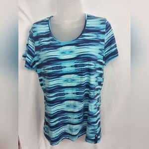 LAUREN‎ RALPH LAUREN Blue Navy Patterned Nautical Aztec Casual Summer Tee (#558)